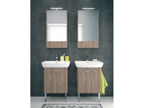 E100 Washbasin 550x440mm With Furniture,,  Mirror And Lighting Kit- Grey Ash Wood