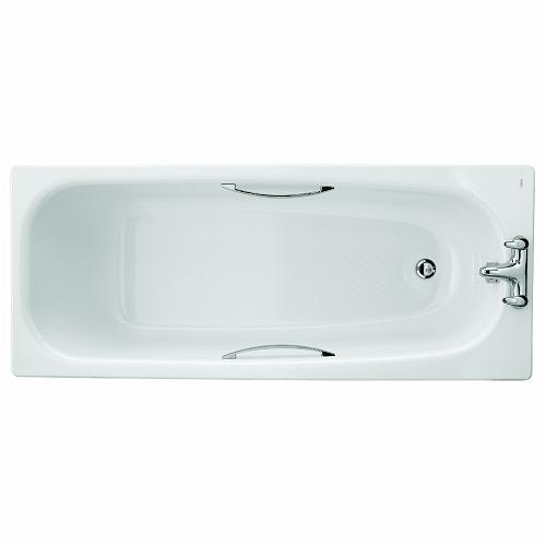 Neptune Bath, Enamelled Steel 1700x700mm, 2 Tap, Grips, Slip Resist, 195 Ltr